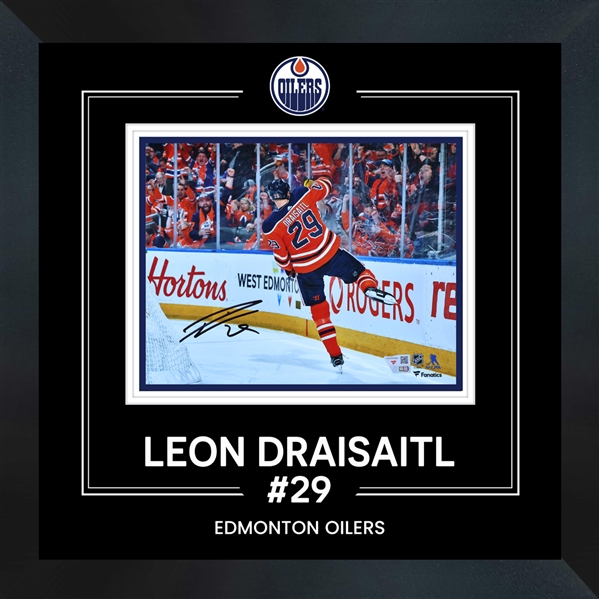 Leon Draisaitl Edmonton Oilers Signed Framed 8x10 Orange Jersey Goal Celebration