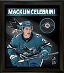 Macklin Celebrini Signed Puck Framed PhotoGlass San Jose Sharks