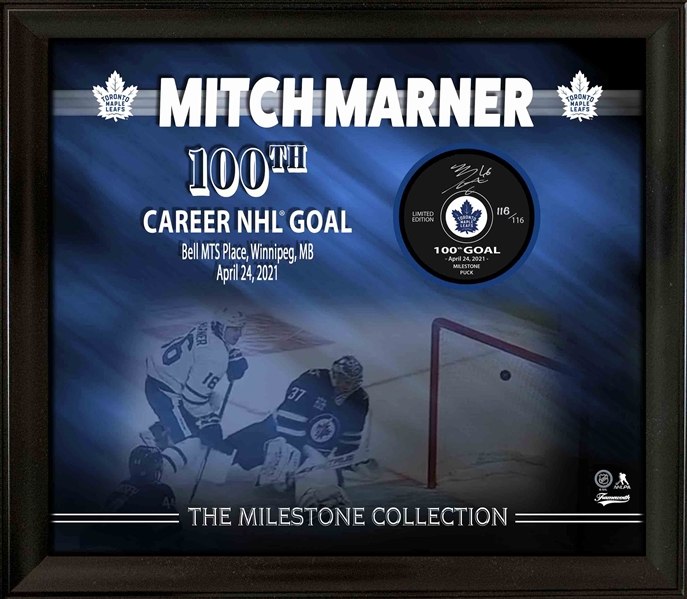 Mitch Marner Signed Framed Toronto Maple Leafs 100 Goals Milestone Puck (Limited Edition of 116)
