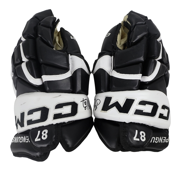 Sidney Crosby Dual Signed Game Used Pittsburgh Penguins CCM Gloves