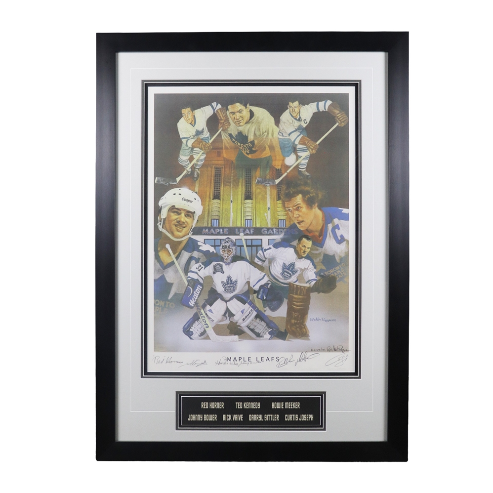 Horner/Kennedy/Meeker/Bower/Vaive/Sittler/Joseph Leafs Legends Signed Framed Art