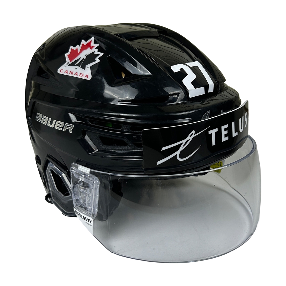 Easton Cowan 2025 IIHF World Junior Championship Game Used Helmet 
